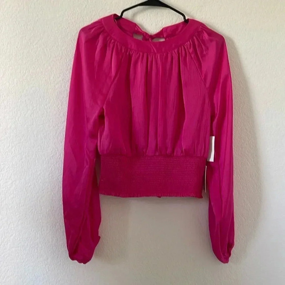 1. State Tops - NWT | 1. STATE | Fuschia Satin Smocked Waist Blouse | Sz S